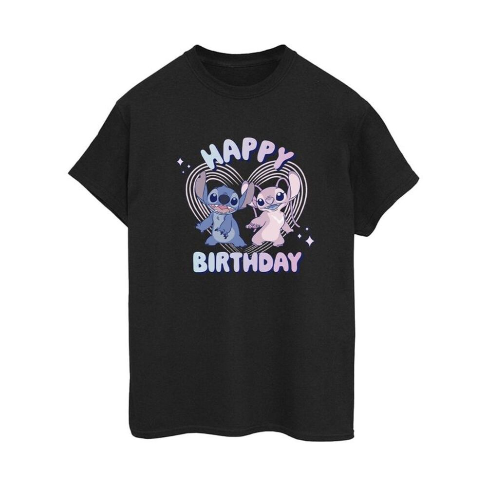 Lilo & Stitch Womens/Ladies Cotton Boyfriend Happy Birthday T-Shirt / Black